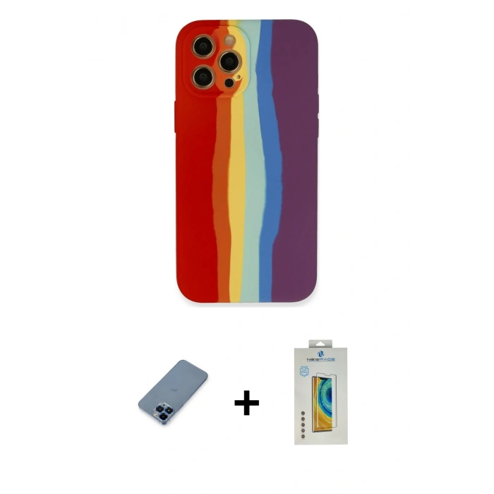 MARSİLYAN™- iPhone 12 Pro Kılıf Yadigar Çizgi - Siyah Polymer Nano Ekran Koruyucu + Metal Kamera Lens Koruma Cam - MI