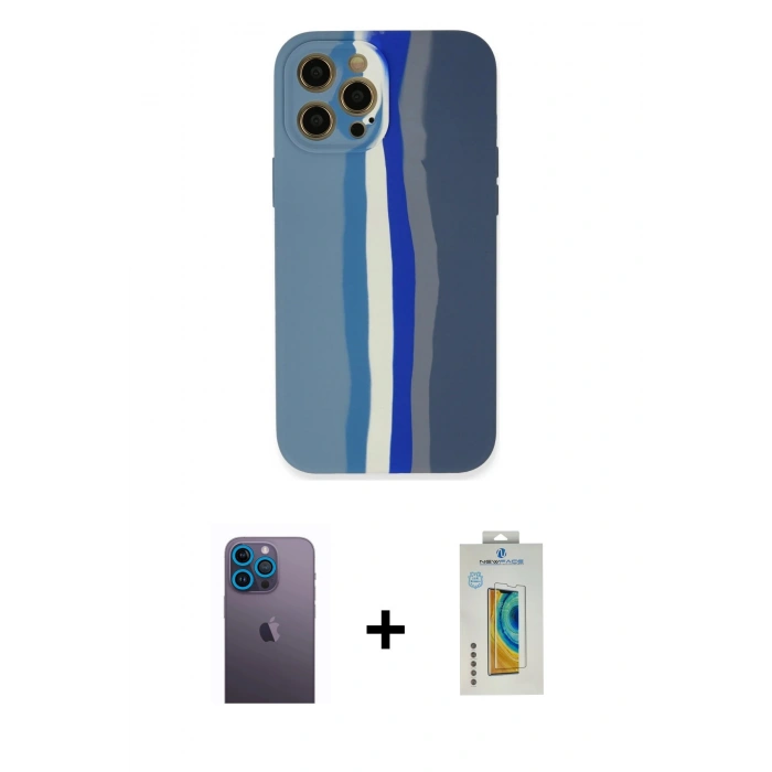MARSİLYAN™- iPhone 12 Pro Kılıf Yadigar Çizgi - Siyah Polymer Nano Ekran Koruyucu + Neon Fosforlu Kamera Lens - MI
