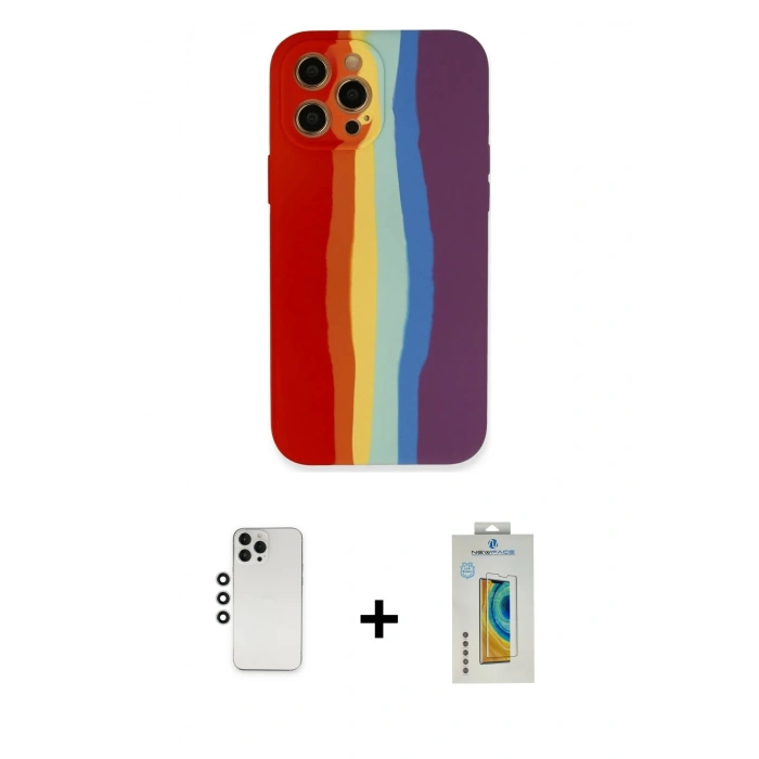 MARSİLYAN™- iPhone 12 Pro Kılıf Yadigar Çizgi - Siyah Polymer Nano Ekran Koruyucu + Shine Kamera Lens - GS