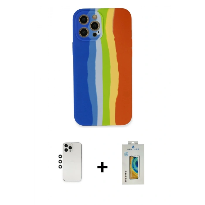 MARSİLYAN™- iPhone 12 Pro Kılıf Yadigar Çizgi - Siyah Polymer Nano Ekran Koruyucu + Shine Kamera Lens - GS