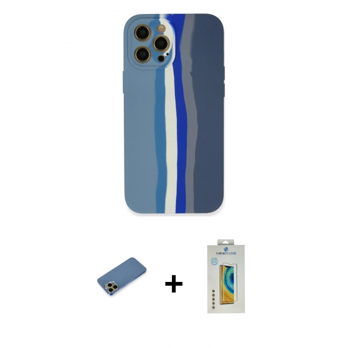 MARSİLYAN™- iPhone 12 Pro Kılıf Yadigar Çizgi - Siyah Polymer Nano Ekran Koruyucu + Shine Kamera Lens Koruma Cam - GD