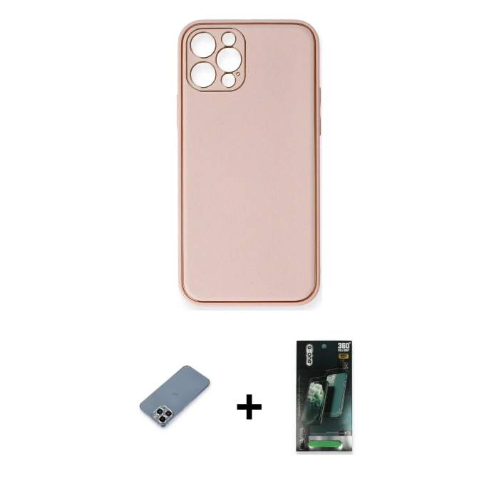 MARSİLYAN™- iPhone 12 Pro Kılıf Yadigar Klasik - Şeffaf 360 Full Body Arka Koruyucu + Metal Kamera Lens Koruma Cam - GS