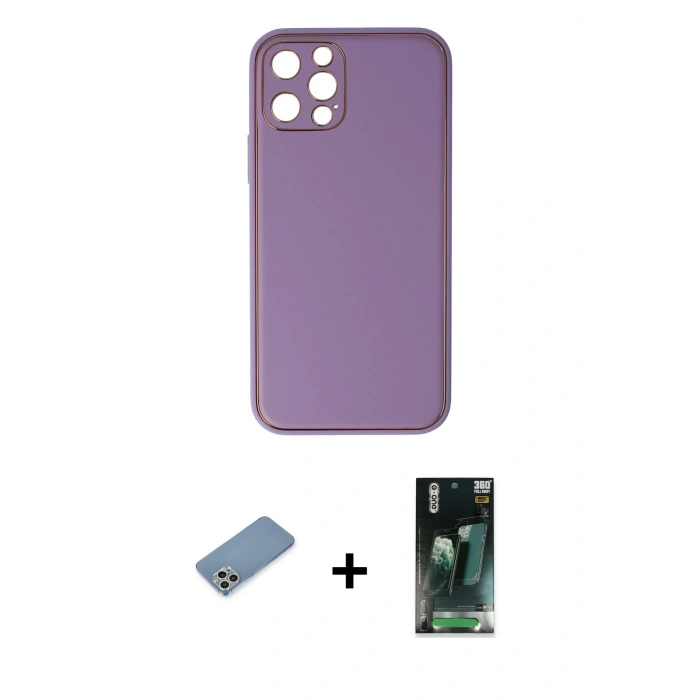 MARSİLYAN™- iPhone 12 Pro Kılıf Yadigar Klasik - Şeffaf 360 Full Body Arka Koruyucu + Shine Kamera Lens Koruma Cam - GS
