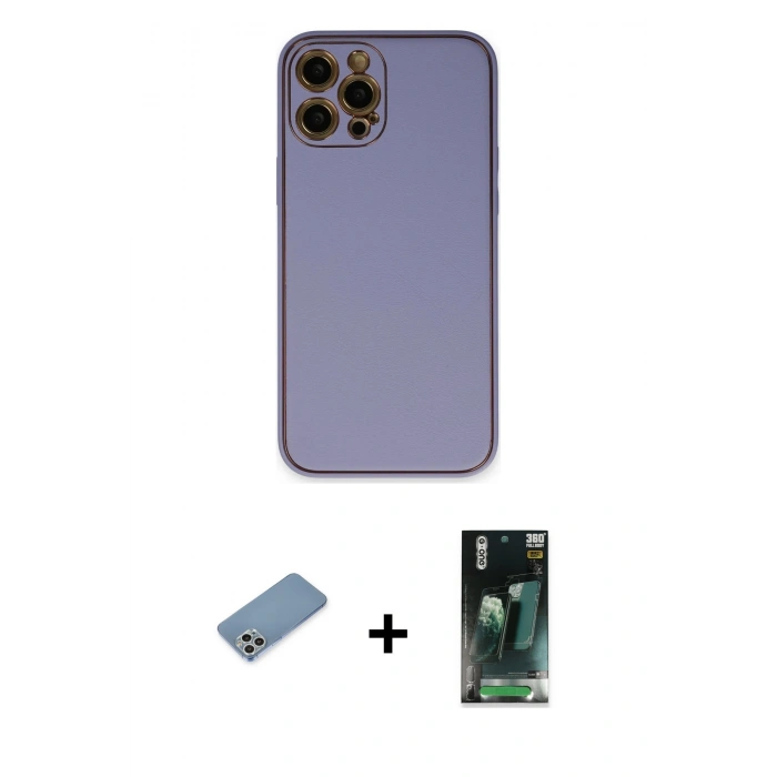 MARSİLYAN™- iPhone 12 Pro Kılıf Yadigar Klasik - Şeffaf 360 Full Body Arka Koruyucu + Shine Kamera Lens Koruma Cam - GS