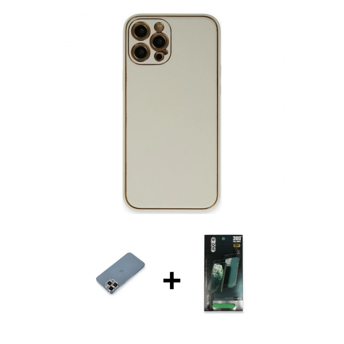 MARSİLYAN™- iPhone 12 Pro Kılıf Yadigar Klasik - Şeffaf 360 Full Body Arka Koruyucu + Metal Kamera Lens Koruma Cam - MR