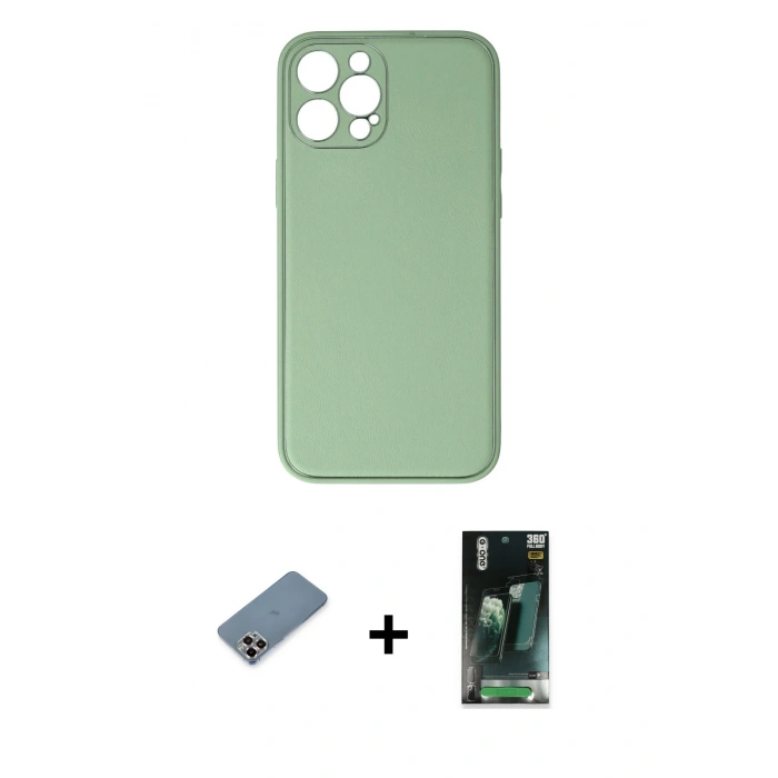 MARSİLYAN™- iPhone 12 Pro Kılıf Yadigar Klasik - Şeffaf 360 Full Body Arka Koruyucu + Metal Kamera Lens Koruma Cam - MR