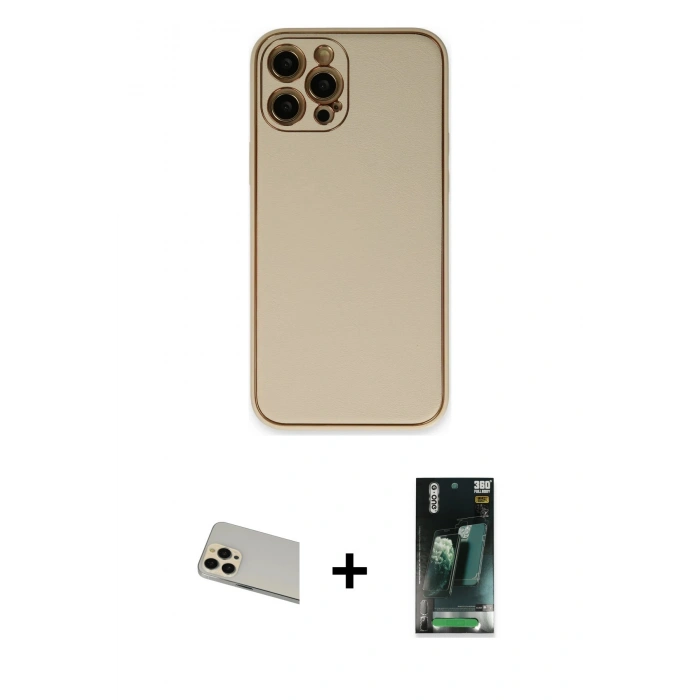 MARSİLYAN™- iPhone 12 Pro Kılıf Yadigar Klasik - Şeffaf 360 Full Body Arka Koruyucu + Rainbow Kamera Lens Koruma Cam - GD