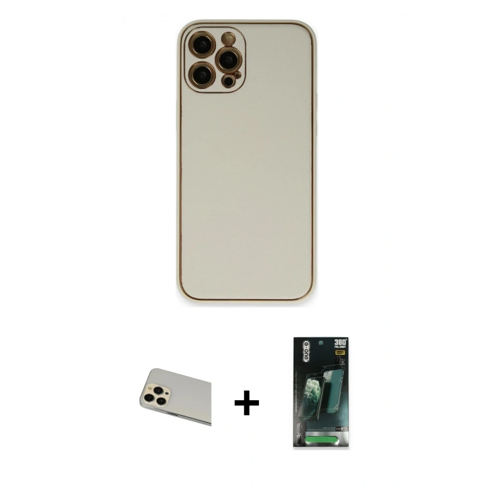 MARSİLYAN™- iPhone 12 Pro Kılıf Yadigar Klasik - Şeffaf 360 Full Body Arka Koruyucu + Rainbow Kamera Lens Koruma Cam - GD