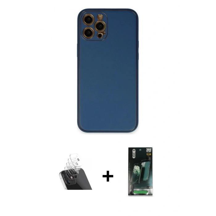 MARSİLYAN™- iPhone 12 Pro Kılıf Yadigar Klasik - Şeffaf 360 Full Body Arka Koruyucu + Kamera Lens Koruma Cam - SF