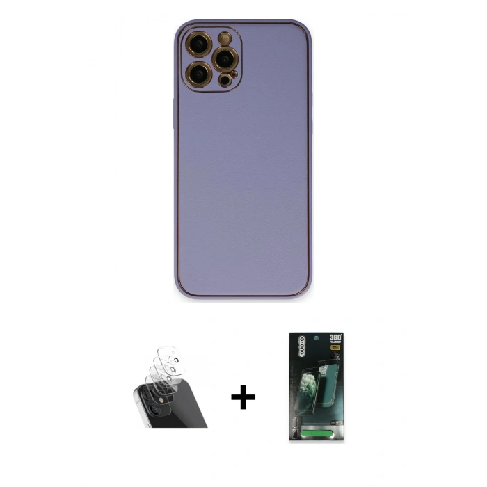 MARSİLYAN™- iPhone 12 Pro Kılıf Yadigar Klasik - Şeffaf 360 Full Body Arka Koruyucu + Kamera Lens Koruma Cam - SF