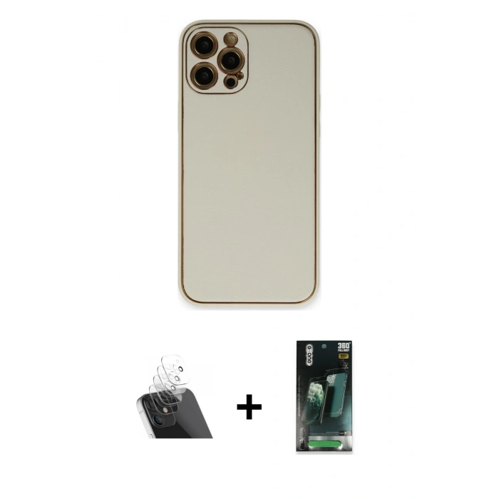 MARSİLYAN™- iPhone 12 Pro Kılıf Yadigar Klasik - Şeffaf 360 Full Body Arka Koruyucu + Kamera Lens Koruma Cam - SF