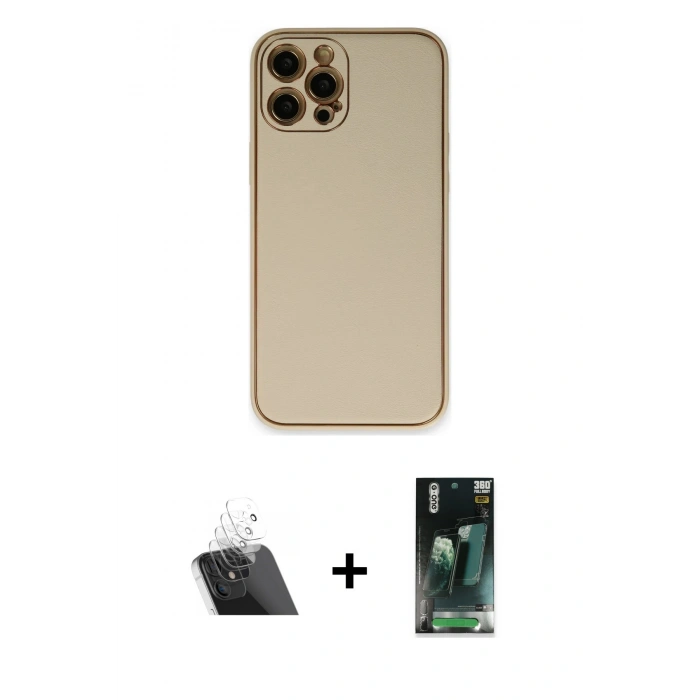 MARSİLYAN™- iPhone 12 Pro Kılıf Yadigar Klasik - Şeffaf 360 Full Body Arka Koruyucu + Kamera Lens Koruma Cam - SF