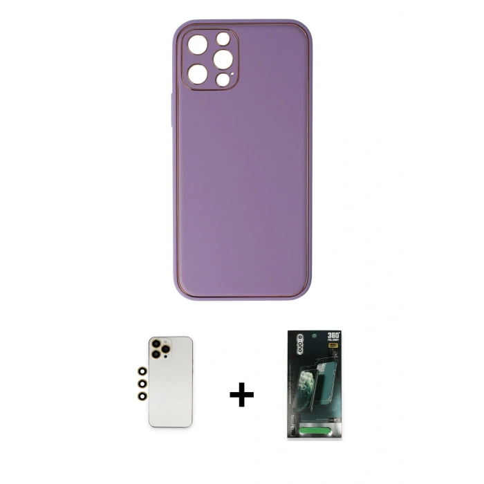 MARSİLYAN™- iPhone 12 Pro Kılıf Yadigar Klasik - Şeffaf 360 Full Body Arka Koruyucu + Shine Kamera Lens - GD