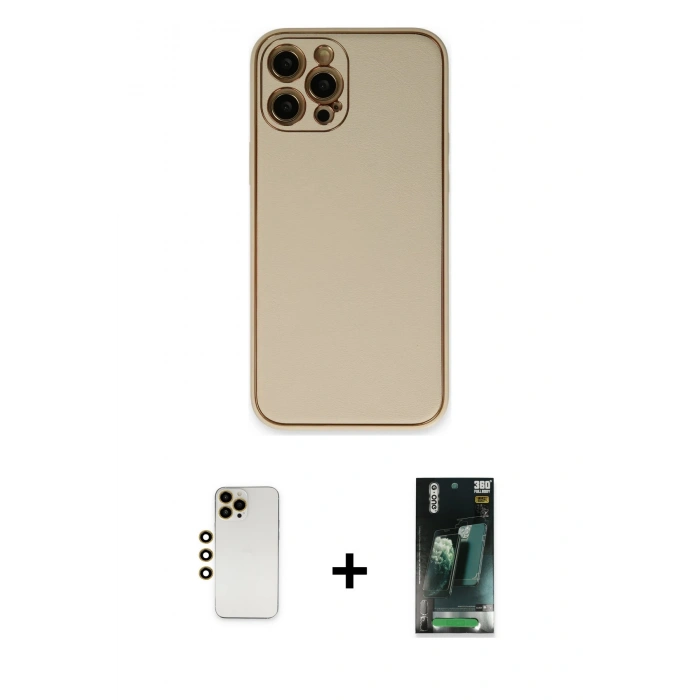 MARSİLYAN™- iPhone 12 Pro Kılıf Yadigar Klasik - Şeffaf 360 Full Body Arka Koruyucu + Shine Kamera Lens - GD