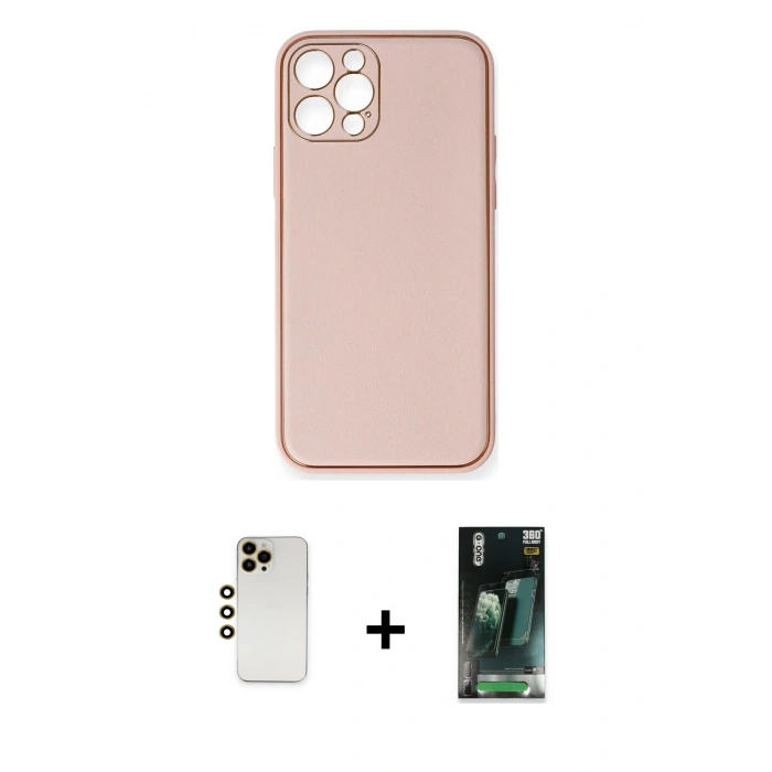 MARSİLYAN™- iPhone 12 Pro Kılıf Yadigar Klasik - Şeffaf 360 Full Body Arka Koruyucu + Shine Kamera Lens - GD