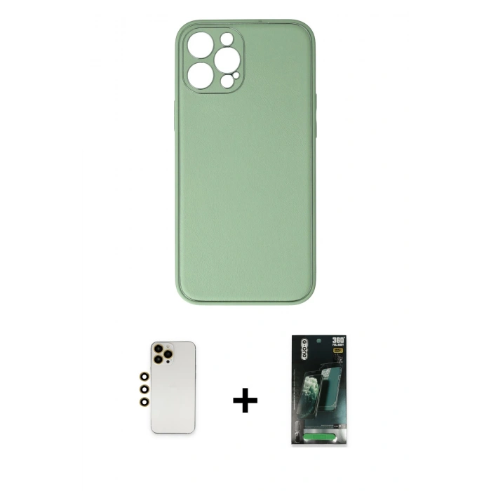 MARSİLYAN™- iPhone 12 Pro Kılıf Yadigar Klasik - Şeffaf 360 Full Body Arka Koruyucu + Shine Kamera Lens - GD