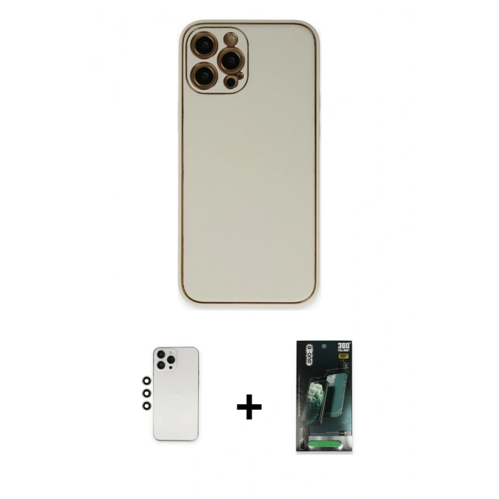 MARSİLYAN™- iPhone 12 Pro Kılıf Yadigar Klasik - Şeffaf 360 Full Body Arka Koruyucu + Shine Kamera Lens - GS