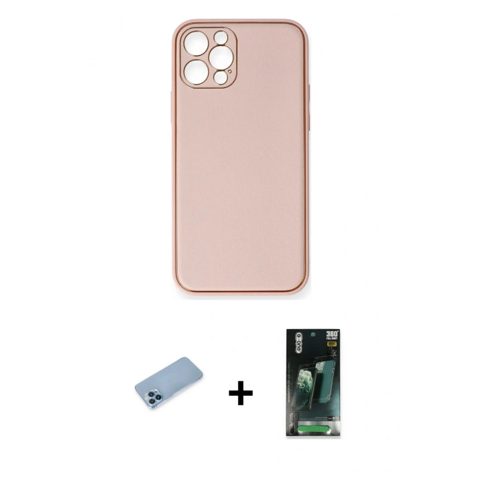 MARSİLYAN™- iPhone 12 Pro Kılıf Yadigar Klasik - Şeffaf 360 Full Body Arka Koruyucu + Shine Kamera Lens Koruma Cam - MI