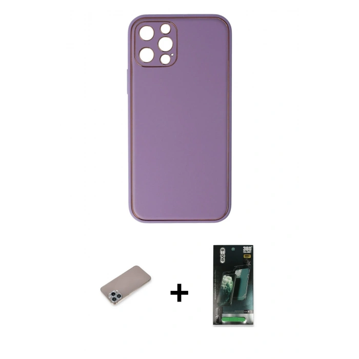 MARSİLYAN™- iPhone 12 Pro Kılıf Yadigar Klasik - Şeffaf 360 Full Body Arka Koruyucu + Shine Kamera Lens Koruma Cam - SABE