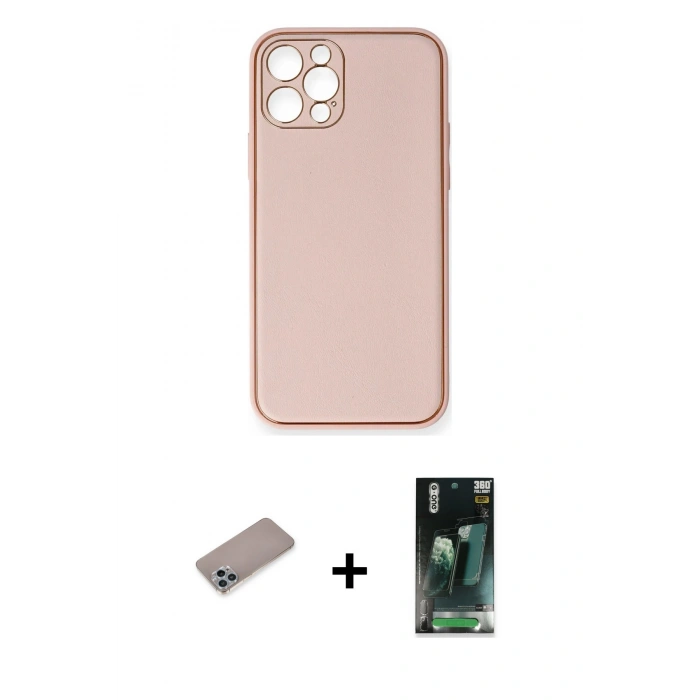 MARSİLYAN™- iPhone 12 Pro Kılıf Yadigar Klasik - Şeffaf 360 Full Body Arka Koruyucu + Shine Kamera Lens Koruma Cam - SABE