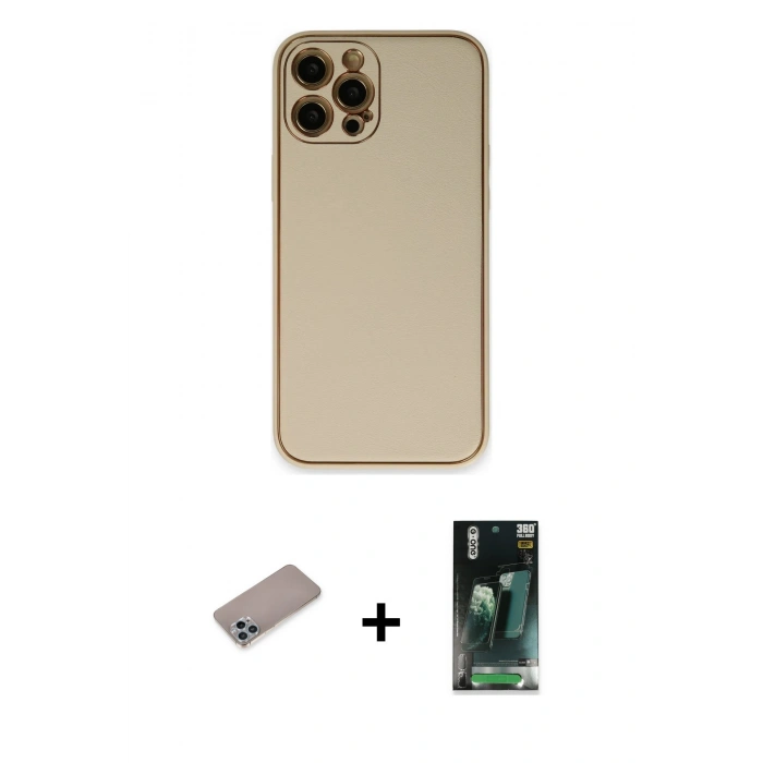MARSİLYAN™- iPhone 12 Pro Kılıf Yadigar Klasik - Şeffaf 360 Full Body Arka Koruyucu + Shine Kamera Lens Koruma Cam - SABE