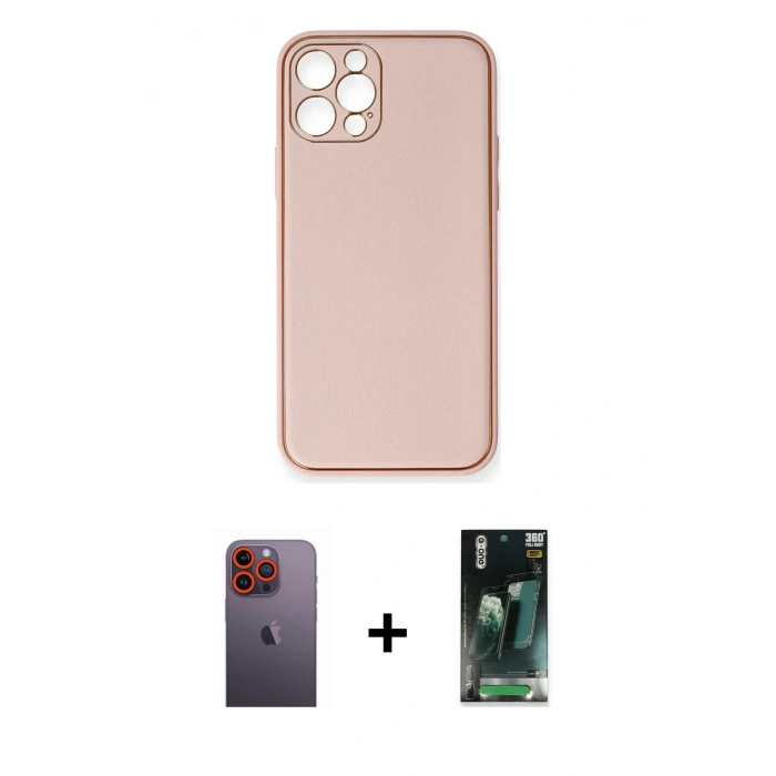 MARSİLYAN™- iPhone 12 Pro Kılıf Yadigar Klasik - Şeffaf 360 Full Body Arka Koruyucu + Neon Fosforlu Kamera Lens - TU