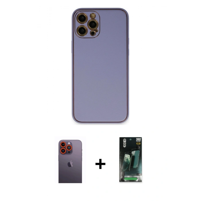 MARSİLYAN™- iPhone 12 Pro Kılıf Yadigar Klasik - Şeffaf 360 Full Body Arka Koruyucu + Neon Fosforlu Kamera Lens - TU