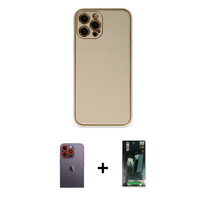 MARSİLYAN™- iPhone 12 Pro Kılıf Yadigar Klasik - Şeffaf 360 Full Body Arka Koruyucu + Neon Fosforlu Kamera Lens - TU
