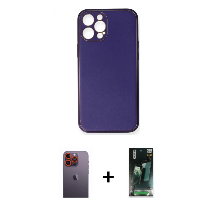 MARSİLYAN™- iPhone 12 Pro Kılıf Yadigar Klasik - Şeffaf 360 Full Body Arka Koruyucu + Neon Fosforlu Kamera Lens - TU