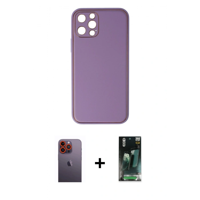 MARSİLYAN™- iPhone 12 Pro Kılıf Yadigar Klasik - Şeffaf 360 Full Body Arka Koruyucu + Neon Fosforlu Kamera Lens - TU