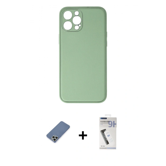 MARSİLYAN™- iPhone 12 Pro Kılıf Yadigar Klasik - Şeffaf Uv Polymer Nano Ekran Koruyucu + Metal Kamera Lens Koruma Cam - AKYL