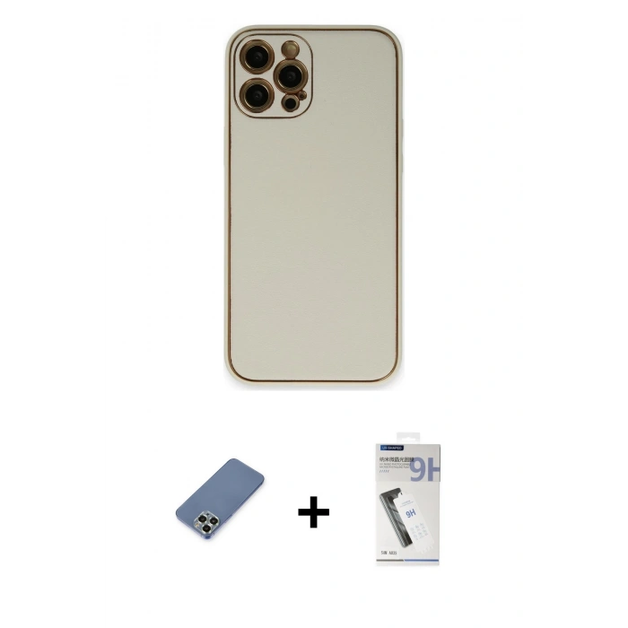 MARSİLYAN™- iPhone 12 Pro Kılıf Yadigar Klasik - Şeffaf Uv Polymer Nano Ekran Koruyucu + Metal Kamera Lens Koruma Cam - AKYL