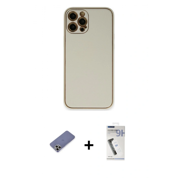 MARSİLYAN™- iPhone 12 Pro Kılıf Yadigar Klasik - Şeffaf Uv Polymer Nano Ekran Koruyucu + Metal Kamera Lens Koruma Cam - GD