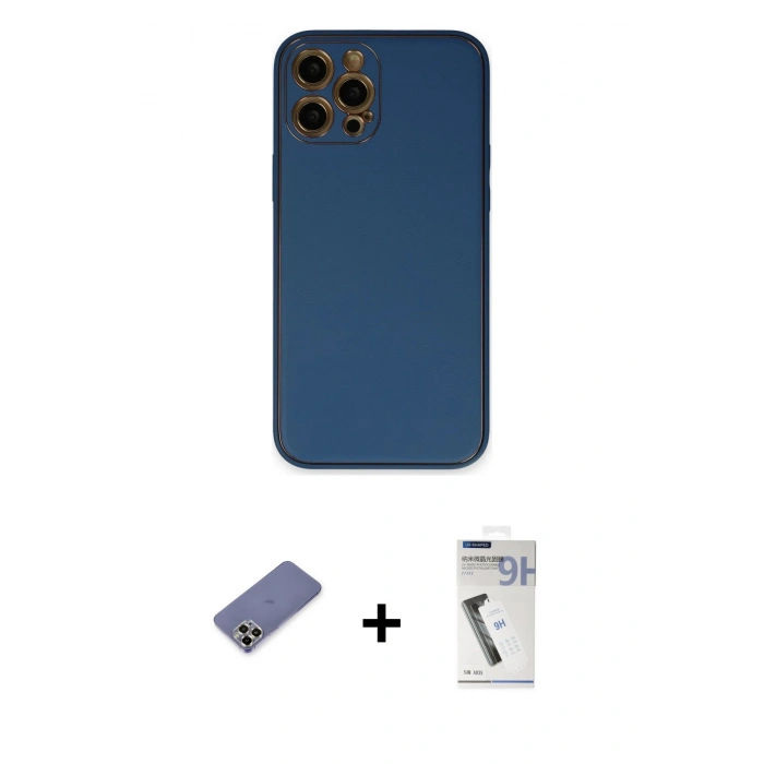 MARSİLYAN™- iPhone 12 Pro Kılıf Yadigar Klasik - Şeffaf Uv Polymer Nano Ekran Koruyucu + Metal Kamera Lens Koruma Cam - GD
