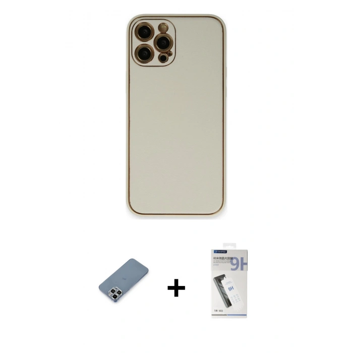 MARSİLYAN™- iPhone 12 Pro Kılıf Yadigar Klasik - Şeffaf Uv Polymer Nano Ekran Koruyucu + Metal Kamera Lens Koruma Cam - GS