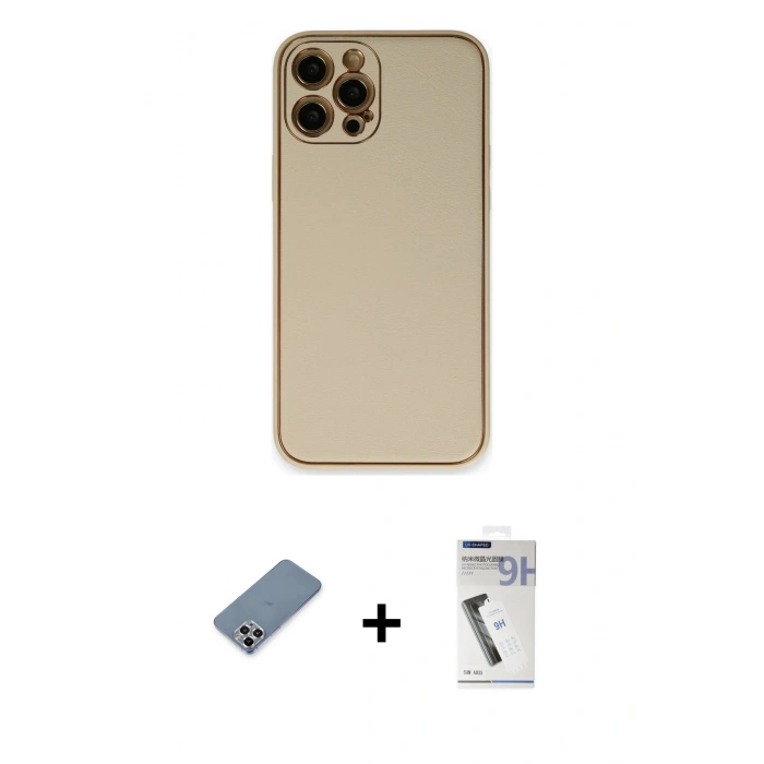 MARSİLYAN™- iPhone 12 Pro Kılıf Yadigar Klasik - Şeffaf Uv Polymer Nano Ekran Koruyucu + Metal Kamera Lens Koruma Cam - GS