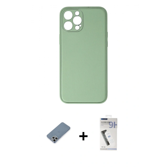 MARSİLYAN™- iPhone 12 Pro Kılıf Yadigar Klasik - Şeffaf Uv Polymer Nano Ekran Koruyucu + Metal Kamera Lens Koruma Cam - GS