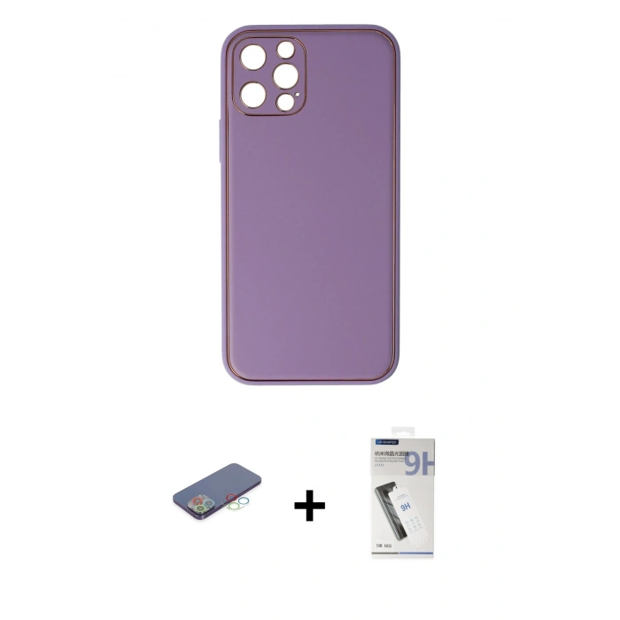 MARSİLYAN™- iPhone 12 Pro Kılıf Yadigar Klasik - Şeffaf Uv Polymer Nano Ekran Koruyucu + Mavi Renkli Kamera Lens Koruma Cam