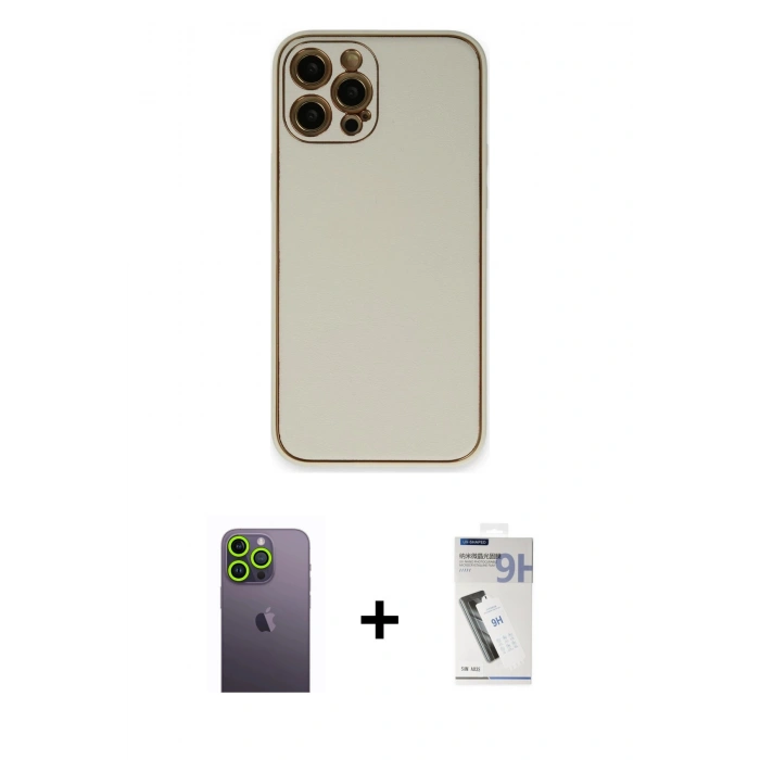MARSİLYAN™- iPhone 12 Pro Kılıf Yadigar Klasik - Şeffaf Uv Polymer Nano Ekran Koruyucu + Neon Fosforlu Kamera Lens - YL