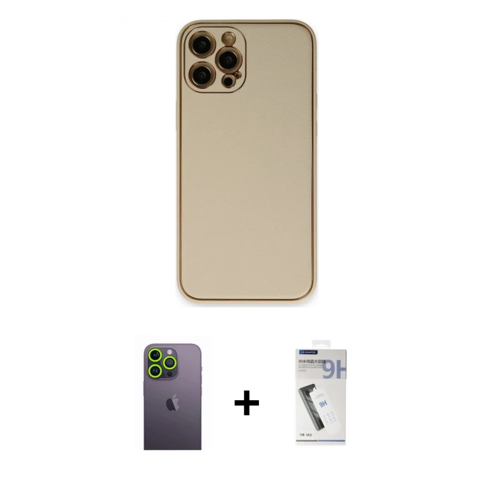 MARSİLYAN™- iPhone 12 Pro Kılıf Yadigar Klasik - Şeffaf Uv Polymer Nano Ekran Koruyucu + Neon Fosforlu Kamera Lens - YL