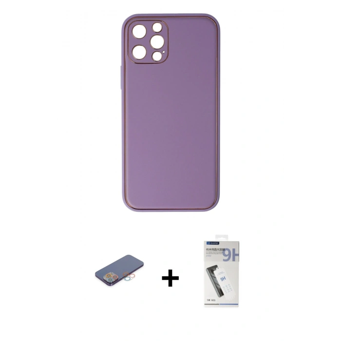 MARSİLYAN™- iPhone 12 Pro Kılıf Yadigar Klasik - Şeffaf Uv Polymer Nano Ekran Koruyucu + Pembe Renkli Kamera Lens Koruma Cam