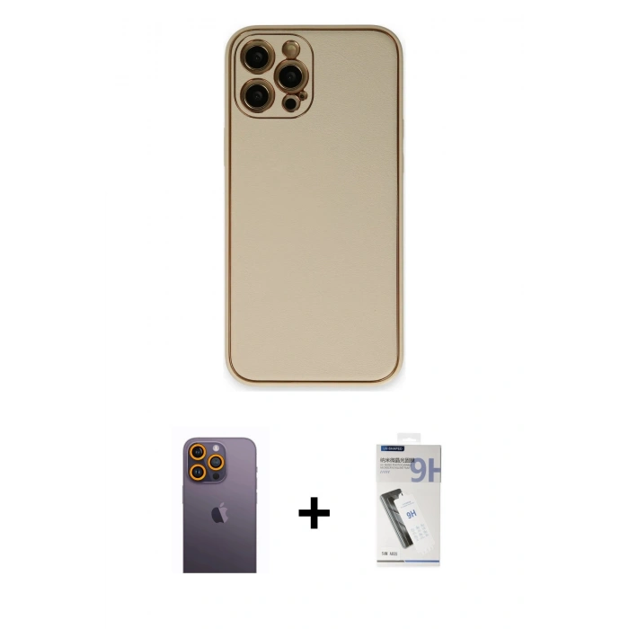 MARSİLYAN™- iPhone 12 Pro Kılıf Yadigar Klasik - Şeffaf Uv Polymer Nano Ekran Koruyucu + Neon Fosforlu Kamera Lens - SI