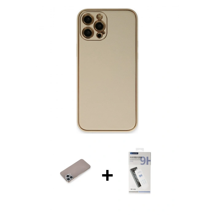 MARSİLYAN™- iPhone 12 Pro Kılıf Yadigar Klasik - Şeffaf Uv Polymer Nano Ekran Koruyucu + Shine Kamera Lens Koruma Cam - SABE