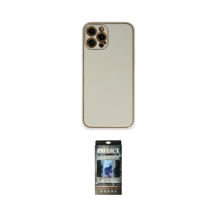 MARSİLYAN™- iPhone 12 Pro Kılıf Yadigar Klasik - Siyah 34D Hayalet Izgaralı Cam