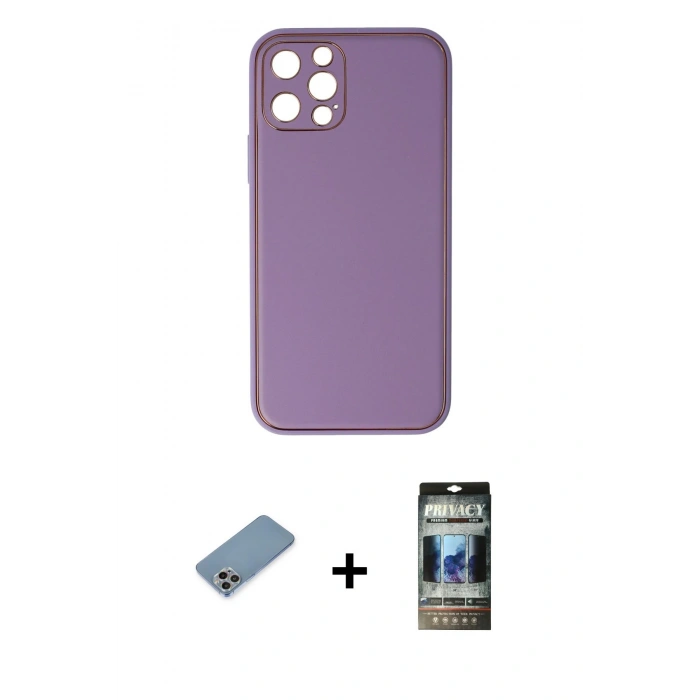 MARSİLYAN™- iPhone 12 Pro Kılıf Yadigar Klasik - Siyah 34D Hayalet Izgaralı Cam + Shine Kamera Lens Koruma Cam - GI