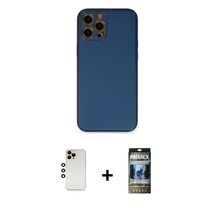 MARSİLYAN™- iPhone 12 Pro Kılıf Yadigar Klasik - Siyah 34D Hayalet Izgaralı Cam + Shine Kamera Lens - GD