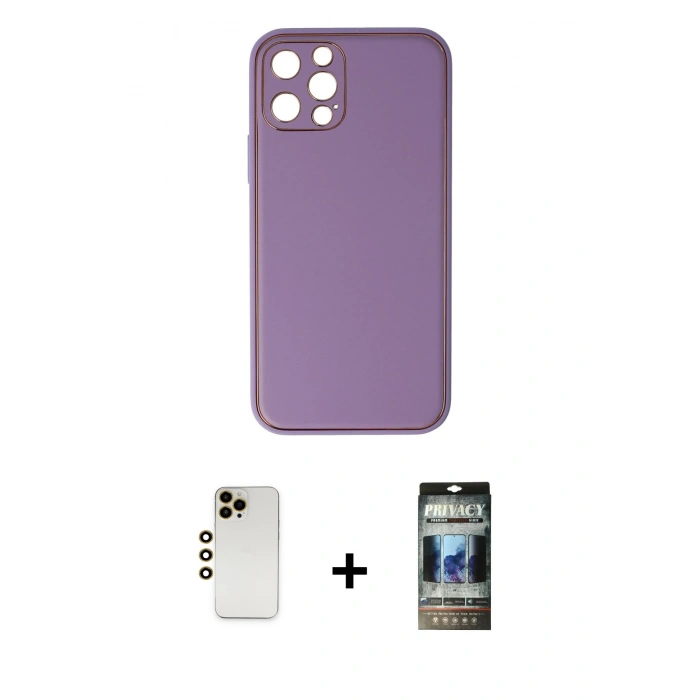 MARSİLYAN™- iPhone 12 Pro Kılıf Yadigar Klasik - Siyah 34D Hayalet Izgaralı Cam + Shine Kamera Lens - GD
