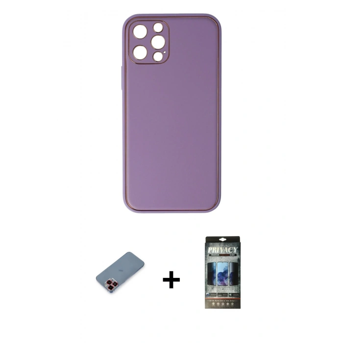 MARSİLYAN™- iPhone 12 Pro Kılıf Yadigar Klasik - Siyah 34D Hayalet Izgaralı Cam + Metal Kamera Lens Koruma Cam - KI