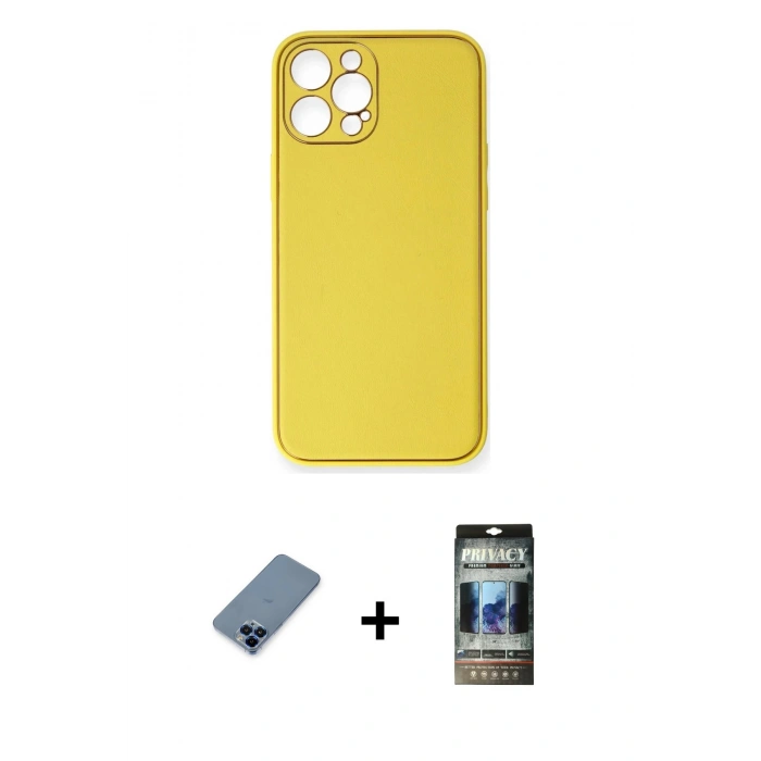 MARSİLYAN™- iPhone 12 Pro Kılıf Yadigar Klasik - Siyah 34D Hayalet Izgaralı Cam + Metal Kamera Lens Koruma Cam - MI