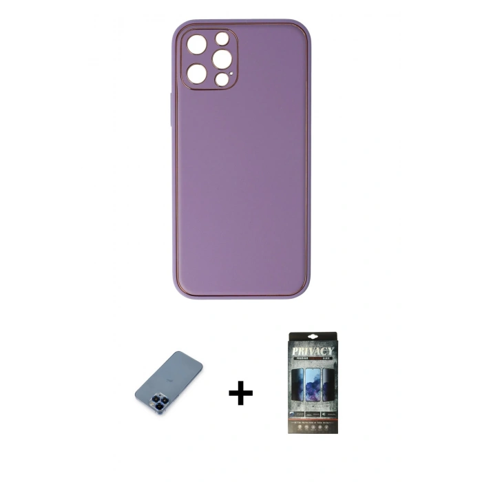 MARSİLYAN™- iPhone 12 Pro Kılıf Yadigar Klasik - Siyah 34D Hayalet Izgaralı Cam + Metal Kamera Lens Koruma Cam - MI
